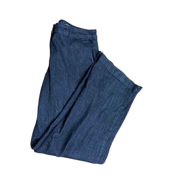 NY & Co Womens Blue Jeans Size 12 Wide Leg Low Rise Flare Dark Wash Classicore - Picture 1 of 9